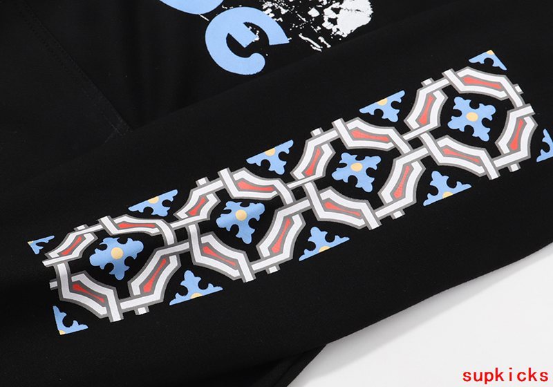 Close-up detail shot of Rhude luxury clothing with signature branding