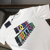 Close-up detail shot of Louis Vuitton cotton t-shirt with label-forward styling