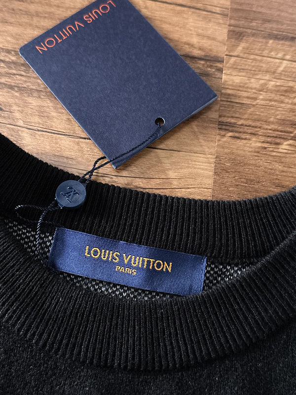 Front view of Louis Vuitton luxury clothing with logo-detail design