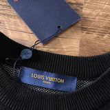 Front view of Louis Vuitton luxury clothing with logo-detail design