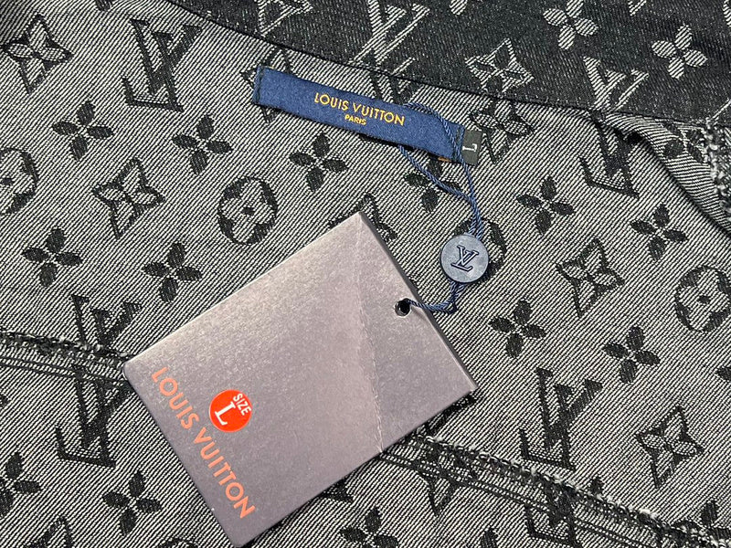 Side profile of Louis Vuitton luxury clothing with signature branding