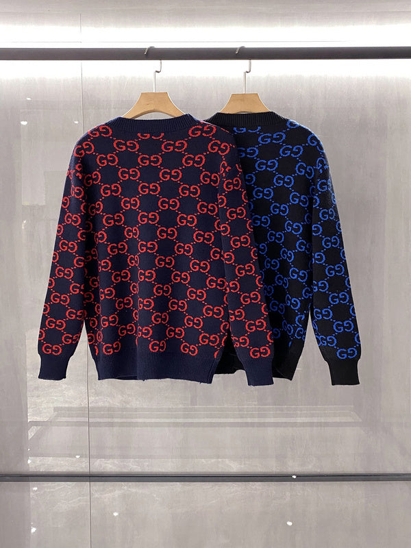 Side profile of Gucci luxury clothing with label-forward styling