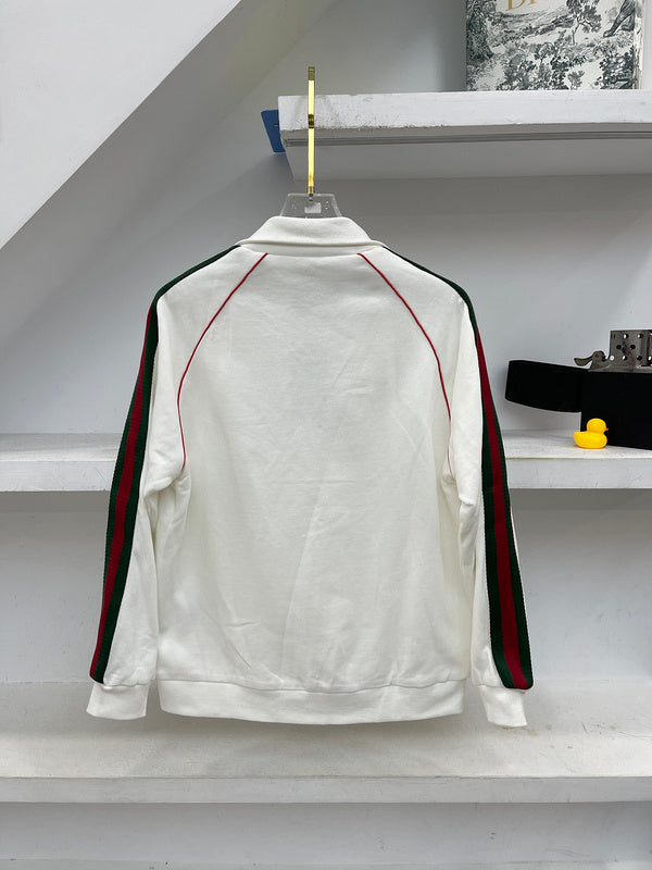 Side profile of Gucci luxury clothing with label-forward styling