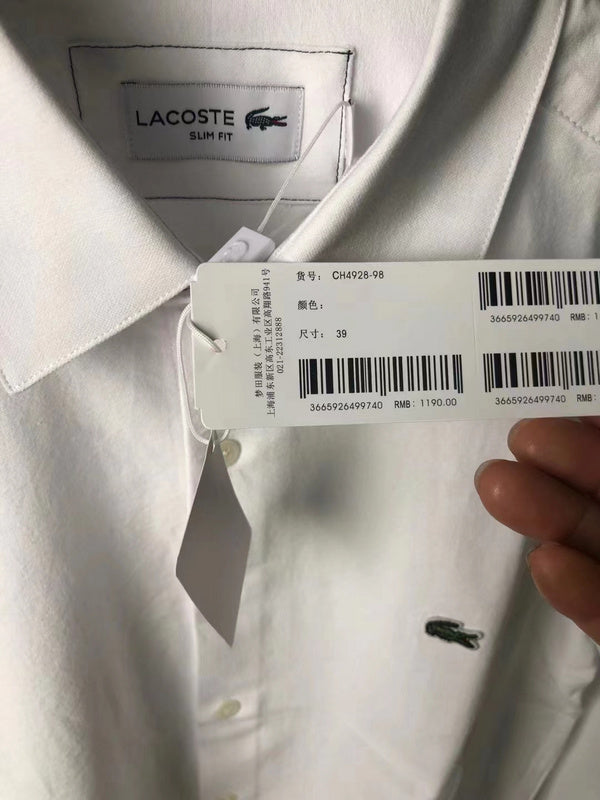Full styled look of Lacoste luxury clothing with monogram-inspired silhouette