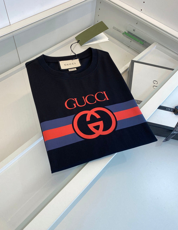 Close-up detail shot of Louis Vuitton cotton t-shirt with signature branding