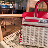 Side view of fluid structured handbag