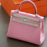 Side view of polished structured handbag