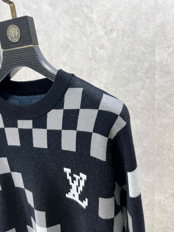 Full styled look of Louis Vuitton luxury clothing with logo-detail design