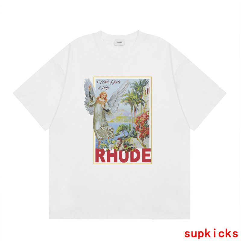 Front view of Rhude luxury clothing with logo-detail design