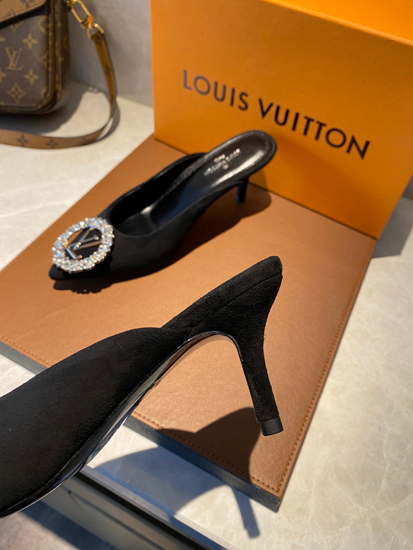Louis Vuitton Beige Ankle Strap Heels - Heel Detail View
