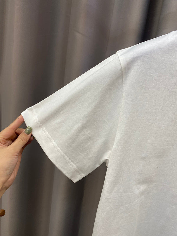 Close-up detail shot of Louis Vuitton cotton t-shirt with tailored silhouette