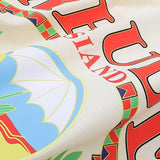 Close-up detail shot of Rhude luxury clothing with signature branding