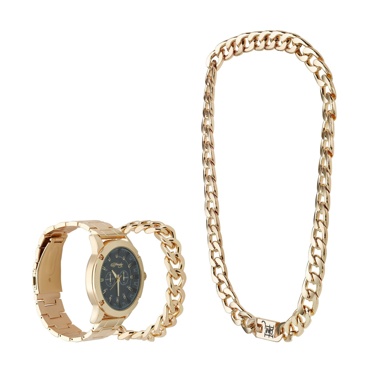 Front view of Ed Hardy men's gold bracelet