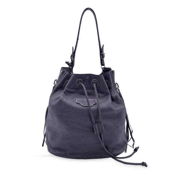 Balenciaga Grey Leather Papier Plate Bucket Drawstring Bag | Designer Luxury Handbag