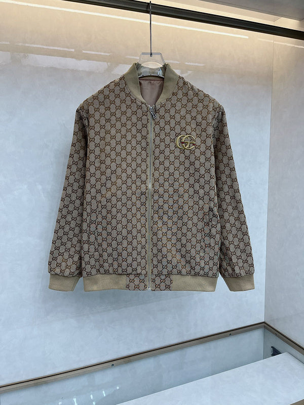 Back view of Gucci luxury clothing with monogram-inspired silhouette