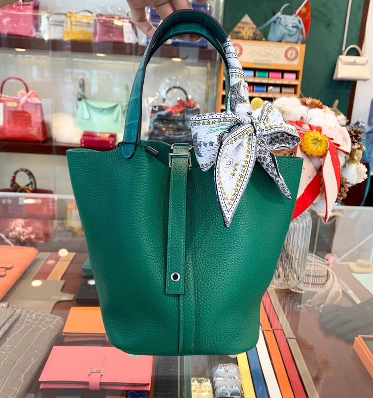 Understated bag shown from front angle