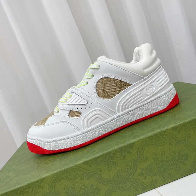 Gucci Streetwear sneakers in neutral cream signature lace-up style front view