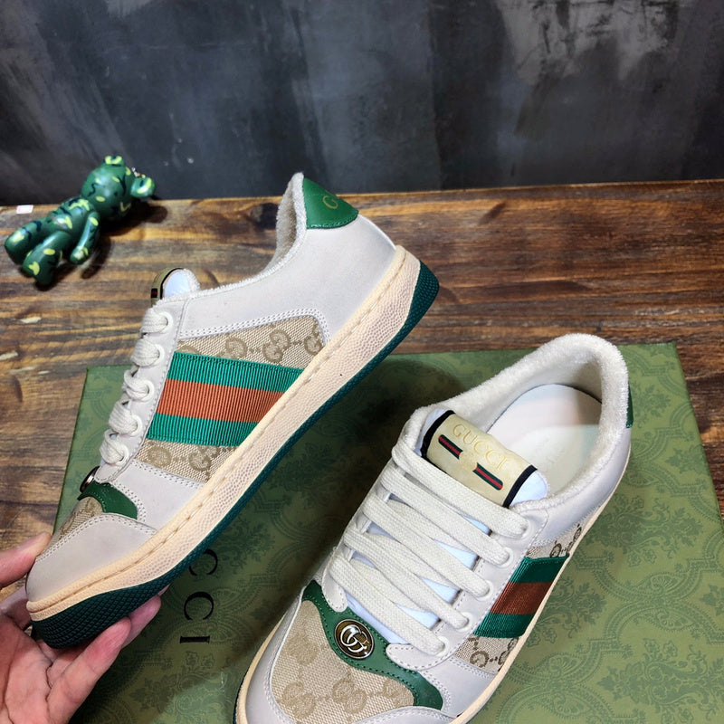 Gucci stone beige luxury sneakers view 6 bold athletic profile