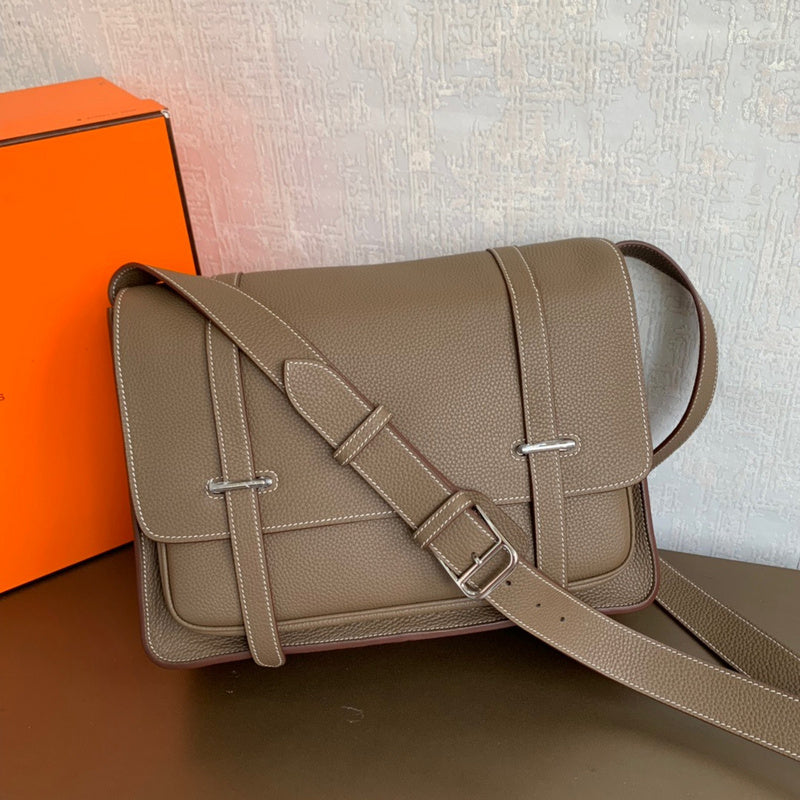 Side view of sleek structured handbag