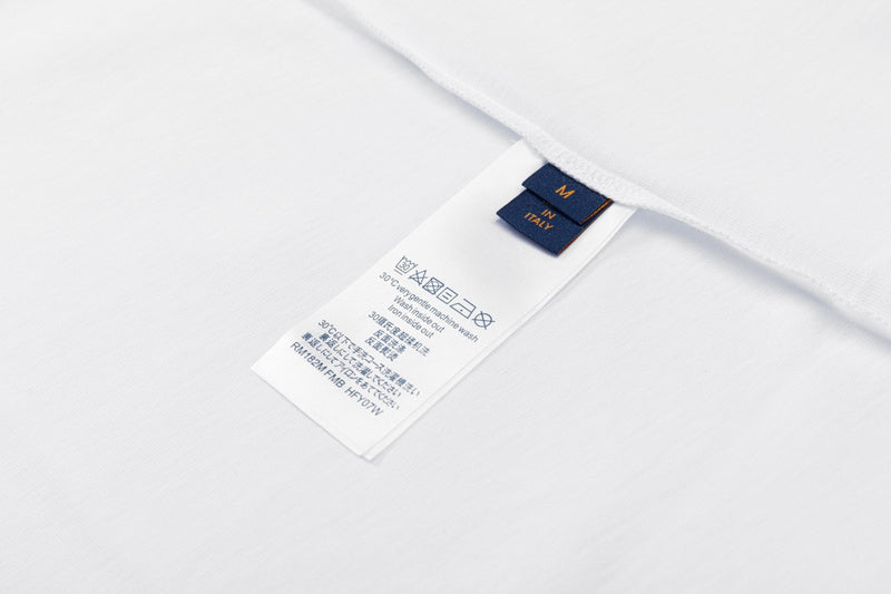 Close-up detail shot of Louis Vuitton cotton t-shirt with contemporary cut