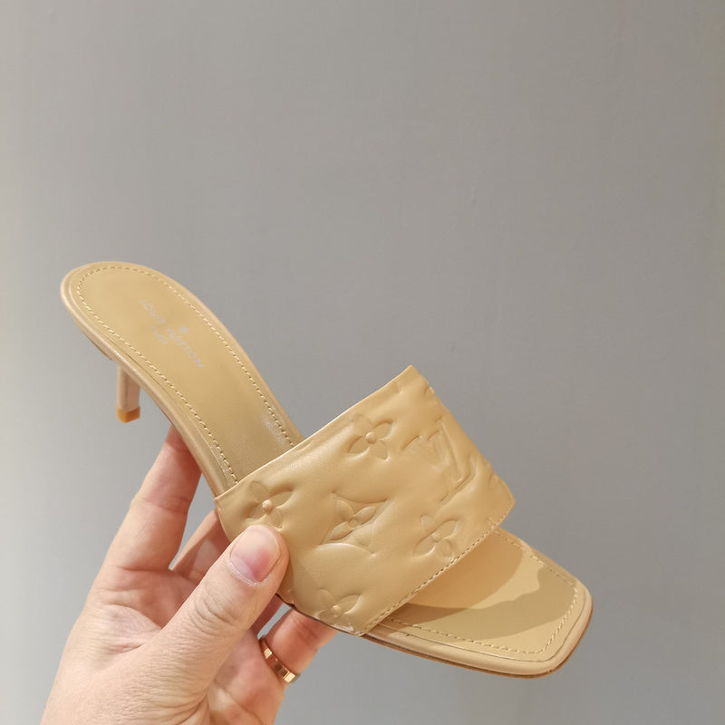 Louis Vuitton Nude Ankle Strap Heels - Heel Detail View