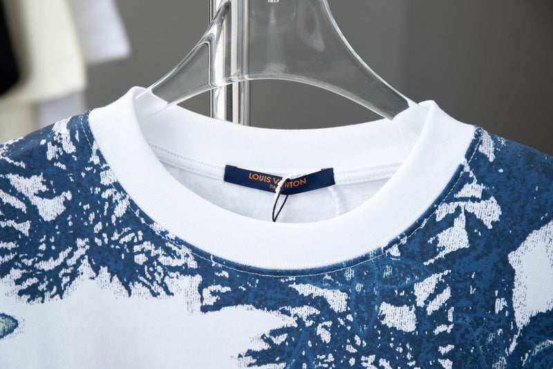 Close-up detail shot of Louis Vuitton cotton t-shirt with logo-detail design