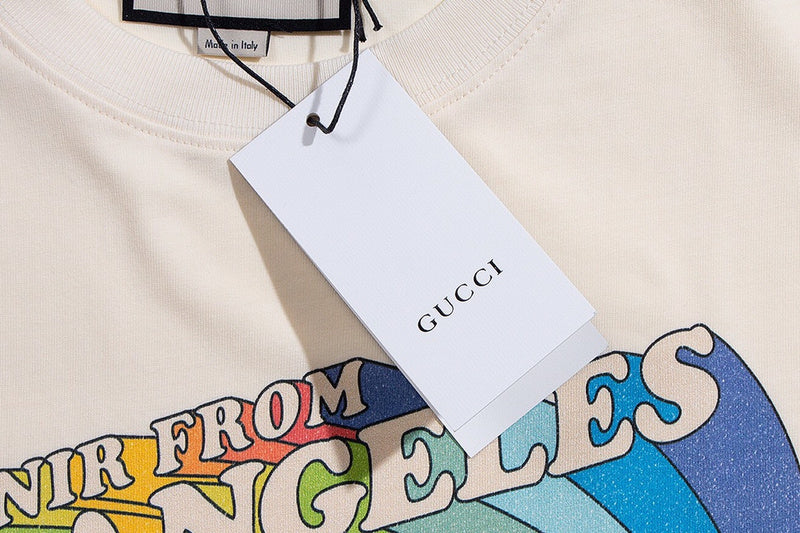 Back view of Gucci luxury clothing with signature branding