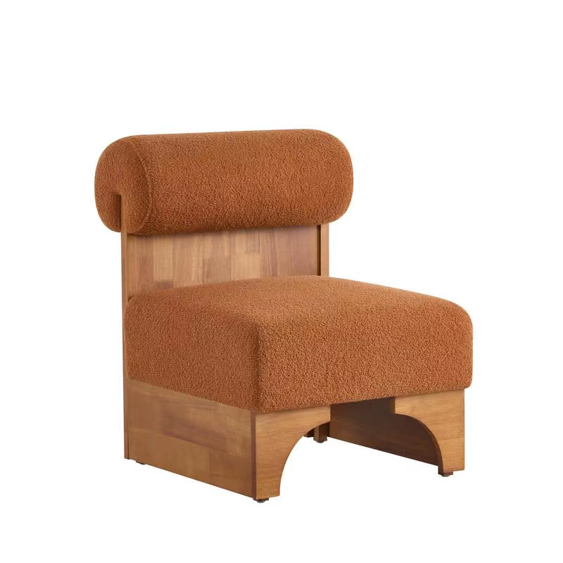 Modern Boucle Lounge Chair, Solid Wood Frame, Rolled Backrest