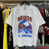 Side profile of Rhude luxury clothing with relaxed-fit cut