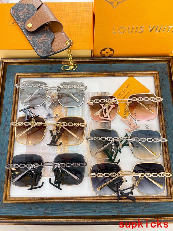 Close-up detail view of Louis Vuitton unisex sunglasses