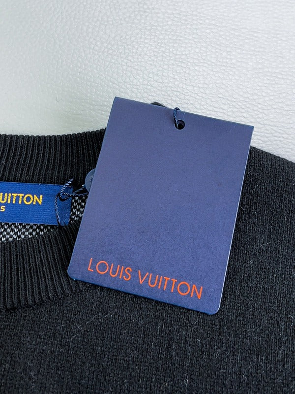 Side profile of Louis Vuitton luxury clothing with monogram-inspired silhouette