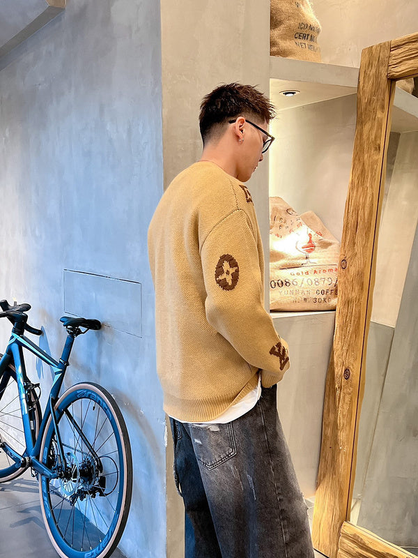 Back view of Louis Vuitton luxury clothing with signature branding