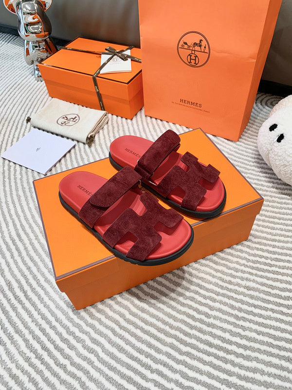 Hermès Burgundy Platform Sandals - Detail Shot of Craftsmanship