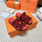 Hermès Burgundy Platform Sandals - Detail Shot of Craftsmanship