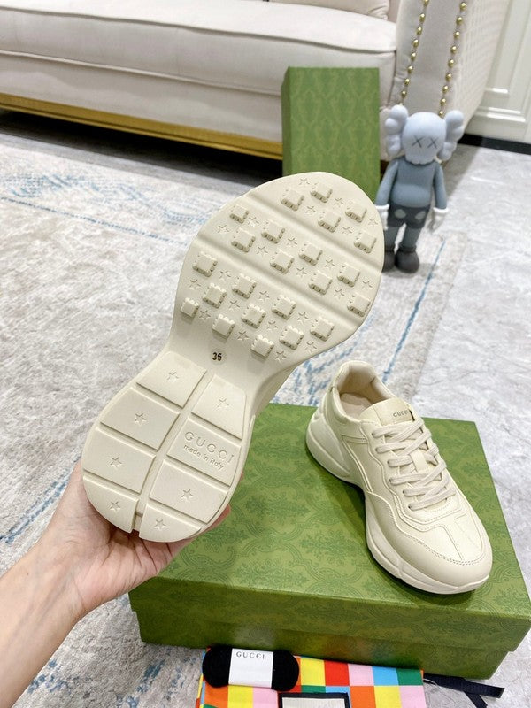 Side profile of Gucci muted earth tones sneakers cushioned comfort fit