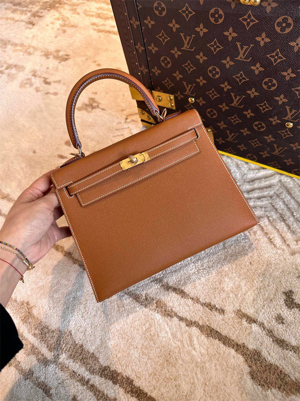Side view of sophisticated structured handbag