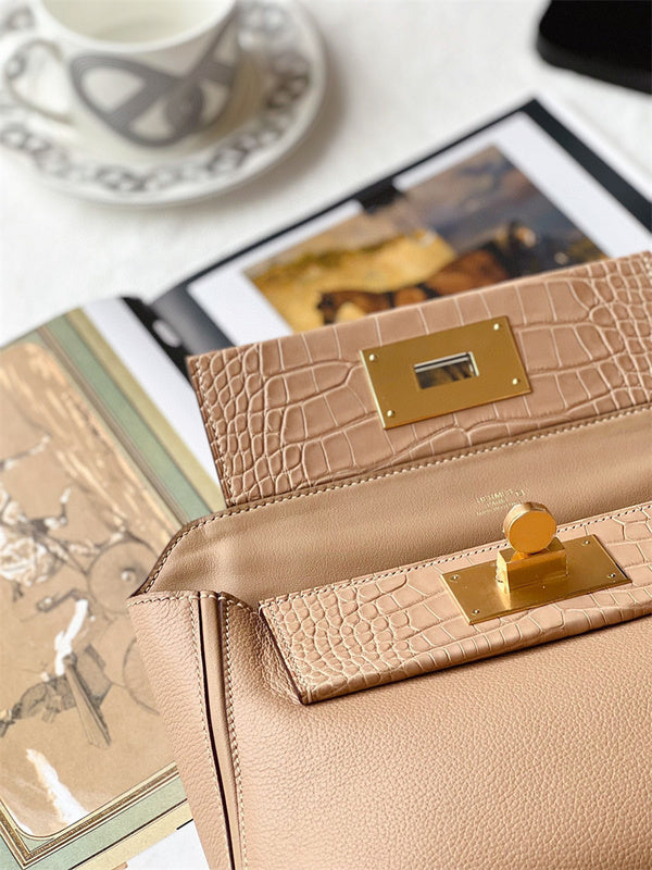 Side view of sophisticated structured handbag