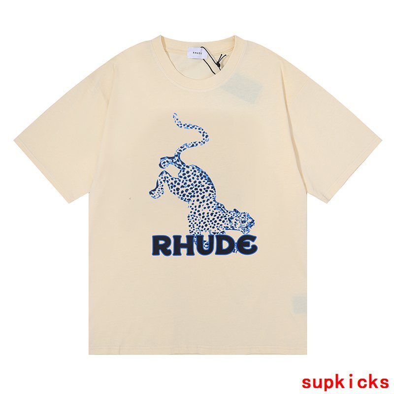 Side profile of Rhude luxury clothing with contemporary cut