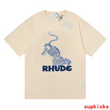 Side profile of Rhude luxury clothing with contemporary cut