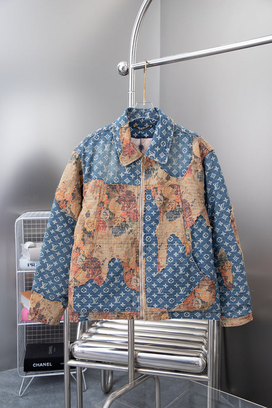 Front view of Louis Vuitton luxury clothing with logo-detail design
