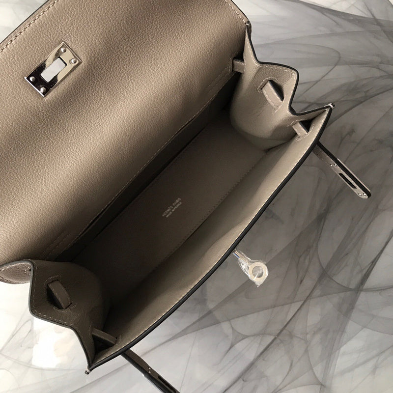 Side view of sleek structured handbag