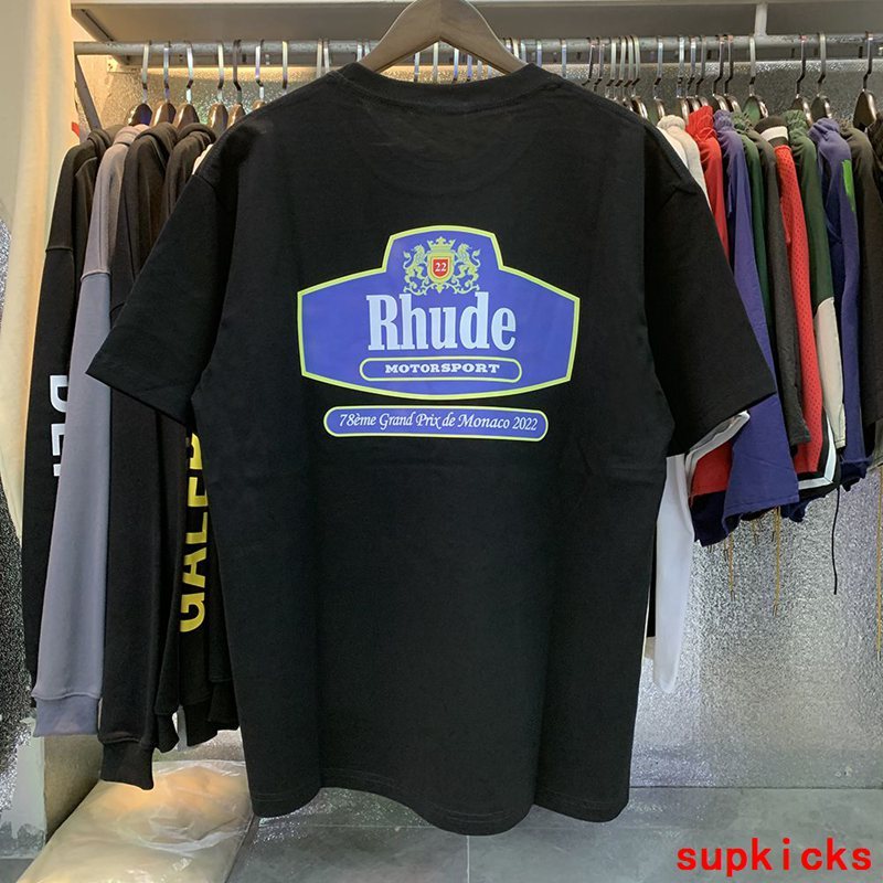Side profile of Rhude luxury clothing with tailored silhouette