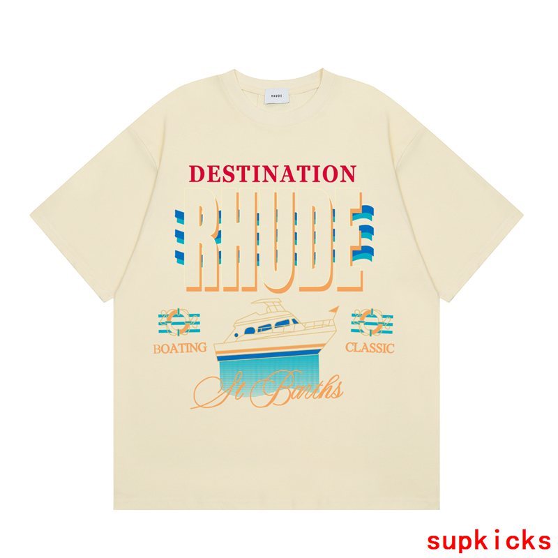 Side profile of Rhude luxury clothing with relaxed-fit cut