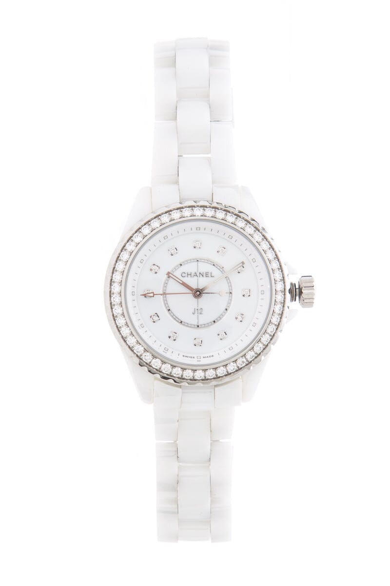 Front view of Chanel unisex white watch