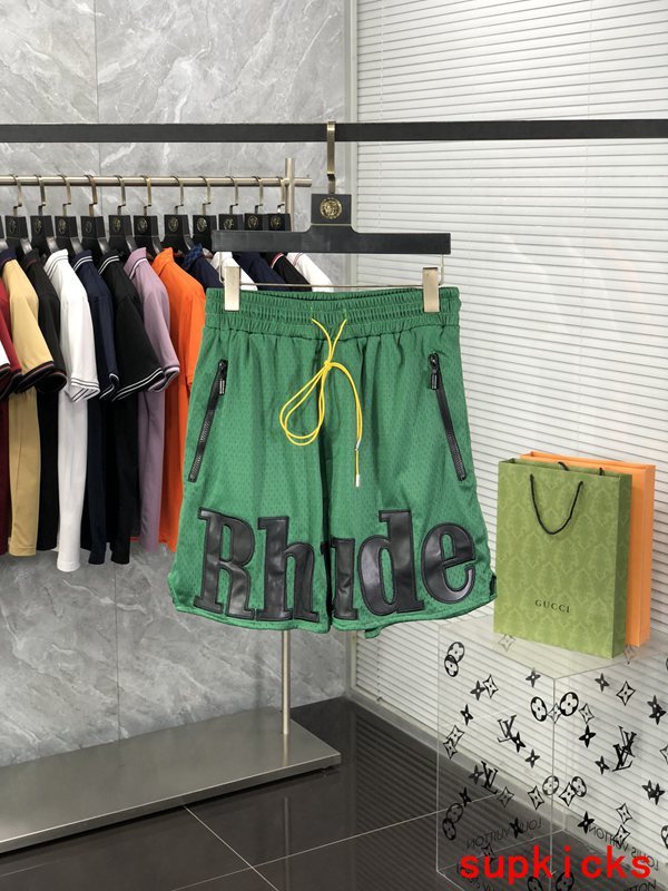 Front view of Rhude luxury clothing with monogram-inspired silhouette