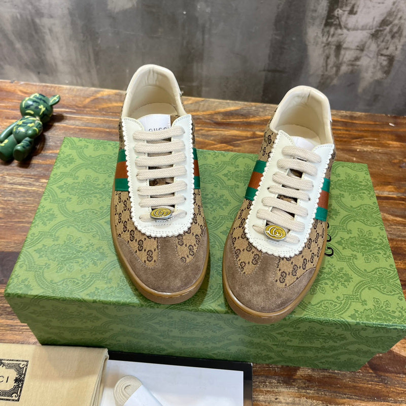 Gucci neutral cream luxury sneakers view 5 breathable knit upper