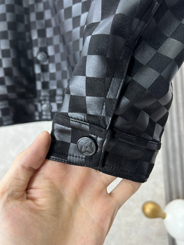 Side profile of Louis Vuitton luxury clothing with label-forward styling