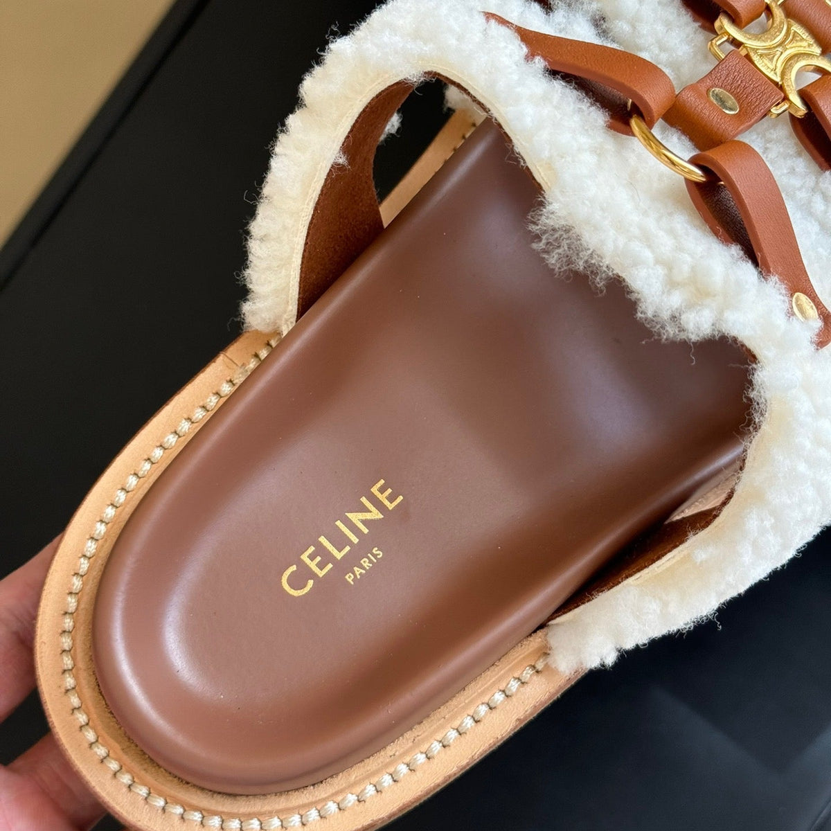 Front view of Celine Slides premium slides