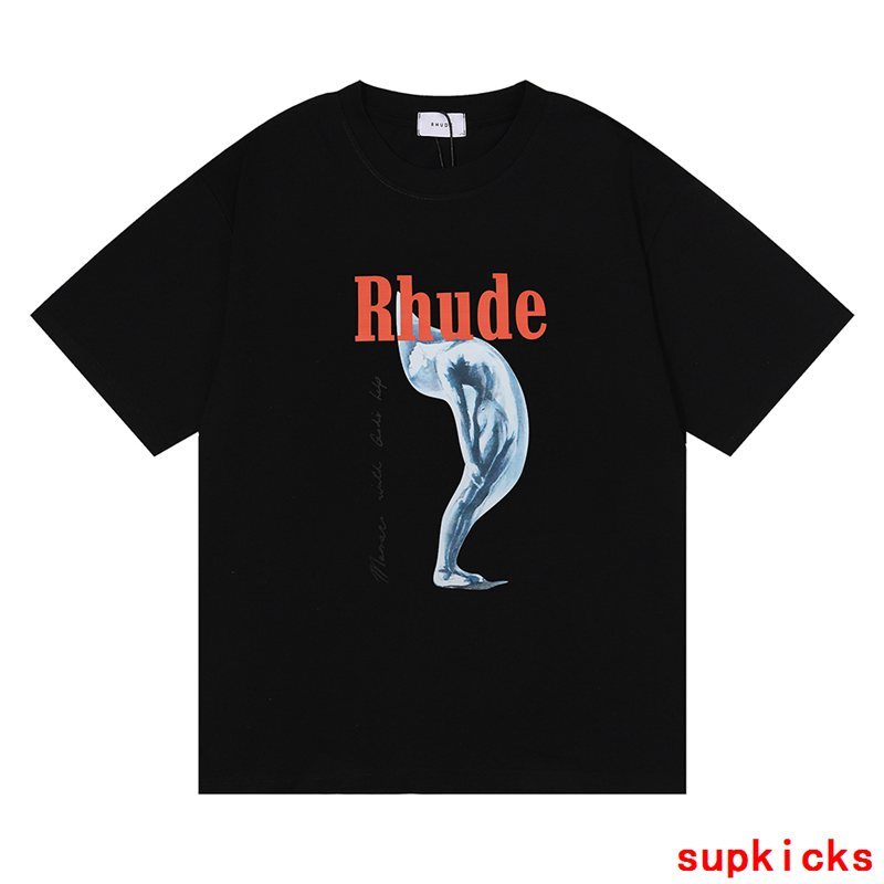 Side profile of Rhude luxury clothing with contemporary cut