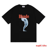 Side profile of Rhude luxury clothing with contemporary cut